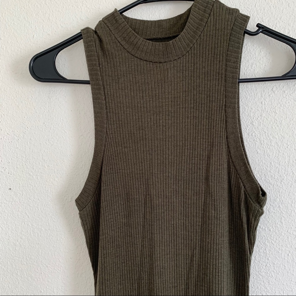 Madewell Olive Green Ribbed Mock Neck Midi Dress - Picture 4 of 7